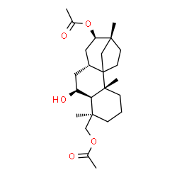 ChemSpider 2D Image | [(2R,6R,7S,8S,10R,12R,13R)-12-Acetoxy-8-hydroxy-2,6,13-trimethyltetracyclo[11.2.1.0~1,10~.0~2,7~]hexadec-6-yl]methyl acetate | C24H38O5