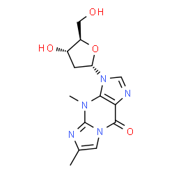 ChemSpider 2D Image | 3-(2-Deoxy-alpha-D-erythro-pentofuranosyl)-4,6-dimethyl-3,4-dihydro-9H-imidazo[1,2-a]purin-9-one | C14H17N5O4
