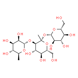 ChemSpider 2D Image | beta-D-Glucopyranosyl 6-deoxy-alpha-L-mannopyranosyl-(1->2)-1-C-methyl-beta-D-glucopyranoside | C19H34O15
