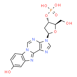 ChemSpider 2D Image | 3-(2-Deoxy-3-O-phosphono-beta-D-erythro-pentofuranosyl)-3H-benzimidazo[2,1-i]purin-9-ol | C16H16N5O7P