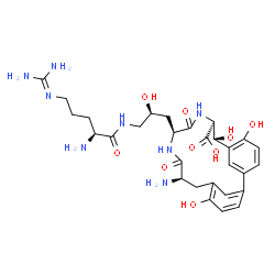 ChemSpider 2D Image | (7R,8S,11R,14S)-14-Amino-11-[(2S)-3-{[N~5~-(diaminomethylene)-L-ornithyl]amino}-2-hydroxypropyl]-5,7,17-trihydroxy-10,13-dioxo-9,12-diazatricyclo[14.3.1.1~2,6~]henicosa-1(20),2(21),3,5,16,18-hexaene-8
-carboxylic acid | C29H40N8O9
