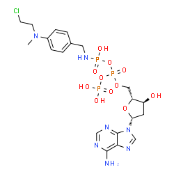 ChemSpider 2D Image | 5'-O-[{[({4-[(2-Chloroethyl)(methyl)amino]benzyl}amino)(hydroxy)phosphoryl]oxy}(phosphonooxy)phosphoryl]-2'-deoxyadenosine | C20H29ClN7O11P3