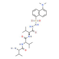 ChemSpider 2D Image | (2S)-2-Amino-N-[(2S)-1-{[(2S)-1-(2-{[5-(dimethylamino)-1-naphthyl]sulfonyl}hydrazino)-3-methyl-1-oxo-2-butanyl]amino}-3-methyl-1-oxo-2-butanyl]-3-methylbutanamide | C27H42N6O5S