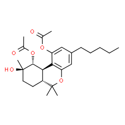 ChemSpider 2D Image | (6aR,9R,10R,10aR)-9-Hydroxy-6,6,9-trimethyl-3-pentyl-6a,7,8,9,10,10a-hexahydro-6H-benzo[c]chromene-1,10-diyl diacetate | C25H36O6