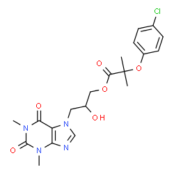 ChemSpider 2D Image | 3-(1,3-Dimethyl-2,6-dioxo-1,2,3,6-tetrahydro-7H-purin-7-yl)-2-hydroxypropyl 2-(4-chlorophenoxy)-2-methylpropanoate | C20H23ClN4O6