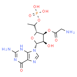 ChemSpider 2D Image | (2S,3S,4R,5R)-5-(2-Amino-6-oxo-3,6-dihydro-9H-purin-9-yl)-4-hydroxy-2-[(1S)-1-(phosphonooxy)ethyl]tetrahydro-3-furanyl aminoacetate | C13H19N6O9P