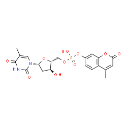 ChemSpider 2D Image | 5'-O-{Hydroxy[(4-methyl-2-oxo-2H-chromen-7-yl)oxy]phosphoryl}thymidine | C20H21N2O10P