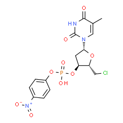 ChemSpider 2D Image | 5'-Chloro-5'-deoxy-3'-O-[hydroxy(4-nitrophenoxy)phosphoryl]thymidine | C16H17ClN3O9P