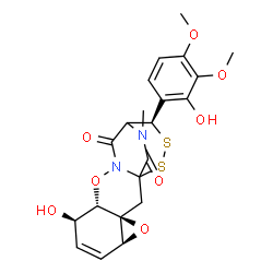 ChemSpider 2D Image | (3S,5S,8R,9S,14R)-8-Hydroxy-14-(2-hydroxy-3,4-dimethoxyphenyl)-18-methyl-4,10-dioxa-15,16-dithia-11,18-diazapentacyclo[11.3.2.0~1,11~.0~3,5~.0~3,9~]octadec-6-ene-12,17-dione | C21H22N2O8S2
