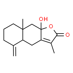 ChemSpider 2D Image | 9a-Hydroxy-3,8a-dimethyl-5-methylene-4a,5,6,7,8,8a,9,9a-octahydronaphtho[2,3-b]furan-2(4H)-one | C15H20O3