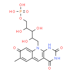 ChemSpider 2D Image | 1-Deoxy-1-(7-methyl-2,4,8-trioxo-1,3,4,8-tetrahydropyrimido[4,5-b]quinolin-10(2H)-yl)-5-O-phosphonopentitol | C17H20N3O10P