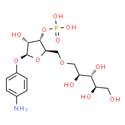 ChemSpider 2D Image | (2R,3S,4R,5S)-5-(4-Aminophenoxy)-4-hydroxy-2-({[(2S,3R,4R)-2,3,4,5-tetrahydroxypentyl]oxy}methyl)tetrahydro-3-furanyl dihydrogen phosphate | C16H26NO12P