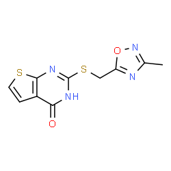 ChemSpider 2D Image | 2-{[(3-Methyl-1,2,4-oxadiazol-5-yl)methyl]sulfanyl}thieno[2,3-d]pyrimidin-4(1H)-one | C10H8N4O2S2