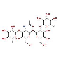 ChemSpider 2D Image | 6-Deoxy-alpha-L-galactopyranosyl-(1->3)-2-acetamido-2-deoxy-beta-D-glucopyranosyl 6-deoxy-alpha-L-galactopyranosyl-(1->2)-alpha-D-galactopyranoside | C26H45NO19