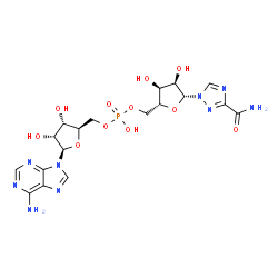 ChemSpider 2D Image | [(2R,3S,4R,5R)-5-(6-aminopurin-9-yl)-3,4-dihydroxy-tetrahydrofuran-2-yl]methyl [(2R,3S,4R,5R)-5-(3-carbamoyl-1,2,4-triazol-1-yl)-3,4-dihydroxy-tetrahydrofuran-2-yl]methyl hydrogen phosphate | C18H24N9O11P