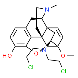 ChemSpider 2D Image | (5alpha,18S)-18-[Bis(2-chloroethyl)amino]-6-methoxy-17-methyl-7,8-didehydro-18,19-dihydro-4,5-epoxy-6,14-ethenomorphinan-3-ol | C24H30Cl2N2O3