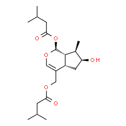 ChemSpider 2D Image | {(1S,4aS,6S,7R,7aS)-6-Hydroxy-7-methyl-1-[(3-methylbutanoyl)oxy]-1,4a,5,6,7,7a-hexahydrocyclopenta[c]pyran-4-yl}methyl 3-methylbutanoate | C20H32O6