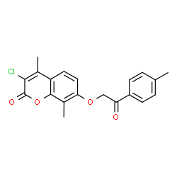 ChemSpider 2D Image | 3-Chloro-4,8-dimethyl-7-[2-(4-methylphenyl)-2-oxoethoxy]-2H-chromen-2-one | C20H17ClO4