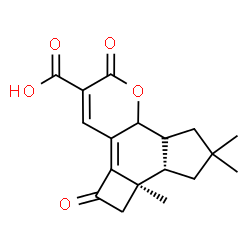ChemSpider 2D Image | (6aR,6bS)-6a,8,8-Trimethyl-2,5-dioxo-2,5,6,6a,6b,7,8,9,9a,9b-decahydrocyclobuta[f]cyclopenta[h]chromene-3-carboxylic acid | C18H20O5