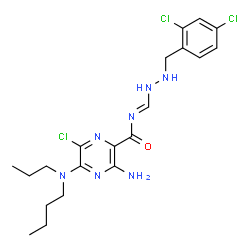ChemSpider 2D Image | 3-Amino-5-[butyl(propyl)amino]-6-chloro-N-{(E)-[2-(2,4-dichlorobenzyl)hydrazino]methylene}-2-pyrazinecarboxamide | C20H26Cl3N7O