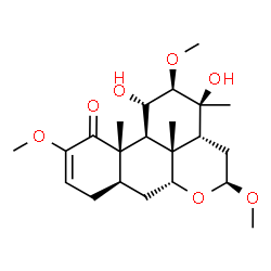 ChemSpider 2D Image | 18-Norpicras-2-en-1-one, 11,13-dihydroxy-2,12,16-trimethoxy-, (11alpha,12beta,16beta)- | C22H34O7