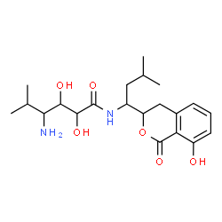 ChemSpider 2D Image | 4-Amino-2,3-dihydroxy-N-[1-(8-hydroxy-1-oxo-3,4-dihydro-1H-isochromen-3-yl)-3-methylbutyl]-5-methylhexanamide | C21H32N2O6