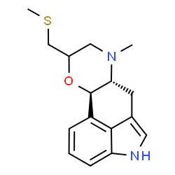ChemSpider 2D Image | (6aR,10aR)-7-Methyl-9-[(methylsulfanyl)methyl]-4,6a,7,8,9,10a-hexahydro-6H-indolo[3,4-gh][1,4]benzoxazine | C16H20N2OS