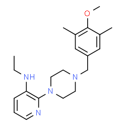 ChemSpider 2D Image | 1-(4-Methoxy-3,5-dimethylbenzyl)-4-(3-(ethylamino)-2-pyridyl)piperazine | C21H30N4O