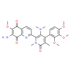 ChemSpider 2D Image | 7-Amino-2-[3-(dimethylamino)-1,5-dimethyl-6-oxo-4-(2,3,4-trimethoxyphenyl)-1,6-dihydro-2-pyridinyl]-6-methoxy-5,8-quinolinedione | C28H30N4O7