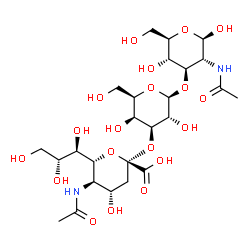 ChemSpider 2D Image | (6R)-5-Acetamido-3,5-dideoxy-6-[(1R,2R)-1,2,3-trihydroxypropyl]-beta-L-threo-hex-2-ulopyranonosyl-(2->3)-beta-D-galactopyranosyl-(1->3)-2-acetamido-2-deoxy-beta-D-glucopyranose | C25H42N2O19