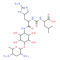 ChemSpider 2D Image | 2-({[3-(2-Amino-4,5-dihydro-1H-imidazol-5-yl)-1-({4-[(3,5-diamino-6-methyltetrahydro-2H-pyran-2-yl)oxy]-2,3,5,6-tetrahydroxycyclohexyl}amino)-1-oxo-2-propanyl]carbamoyl}amino)-4-methylpentanoic acid (
non-preferred name) | C25H46N8O10
