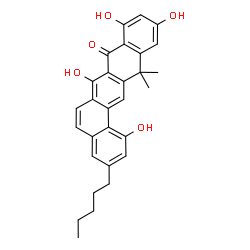 ChemSpider 2D Image | 1,7,9,11-Tetrahydroxy-13,13-dimethyl-3-pentylbenzo[a]tetracen-8(13H)-one | C29H28O5