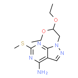 ChemSpider 2D Image | 1-(2,2-Diethoxyethyl)-6-(methylsulfanyl)-1H-pyrazolo[3,4-d]pyrimidin-4-amine | C12H19N5O2S