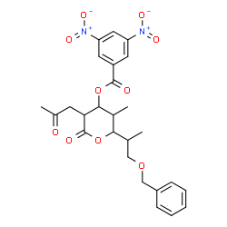 ChemSpider 2D Image | 2-[1-(Benzyloxy)-2-propanyl]-3-methyl-6-oxo-5-(2-oxopropyl)tetrahydro-2H-pyran-4-yl 3,5-dinitrobenzoate | C26H28N2O10