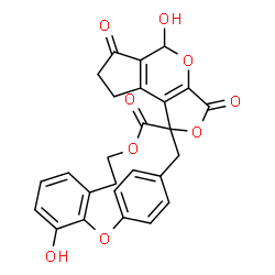 ChemSpider 2D Image | 4',5-Dihydroxy-7,8-dihydro-3H-spiro[cyclopenta[d]furo[3,4-b]pyran-1,13'-[2,11]dioxatricyclo[13.2.2.0~3,8~]nonadeca[1(17),3,5,7,15,18]hexaene]-3,6,12'(5H)-trione | C26H20O9