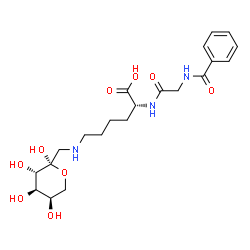 ChemSpider 2D Image | (2R)-2-{[(Benzoylamino)acetyl]amino}-6-({[(2R,3S,4R,5R)-2,3,4,5-tetrahydroxytetrahydro-2H-pyran-2-yl]methyl}amino)hexanoic acid | C21H31N3O9