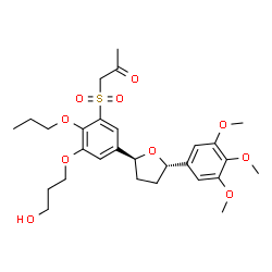 ChemSpider 2D Image | 1-({3-(3-Hydroxypropoxy)-2-propoxy-5-[(2S,5S)-5-(3,4,5-trimethoxyphenyl)tetrahydro-2-furanyl]phenyl}sulfonyl)acetone | C28H38O10S