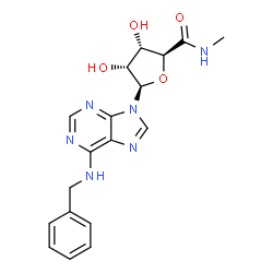 ChemSpider 2D Image | (2S,3S,4R,5R)-5-[6-(Benzylamino)-9H-purin-9-yl]-3,4-dihydroxy-N-methyltetrahydro-2-furancarboxamide | C18H20N6O4
