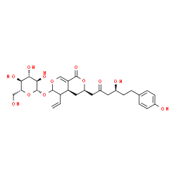 ChemSpider 2D Image | (3R,4aS)-3-[(4S)-4-Hydroxy-6-(4-hydroxyphenyl)-2-oxohexyl]-1-oxo-5-vinyl-4,4a,5,6-tetrahydro-1H,3H-pyrano[3,4-c]pyran-6-yl beta-D-glucopyranoside | C28H36O12