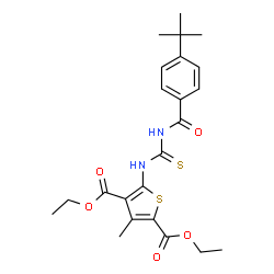ChemSpider 2D Image | Diethyl 5-{[(4-tert-butylbenzoyl)carbamothioyl]amino}-3-methylthiophene-2,4-dicarboxylate | C23H28N2O5S2