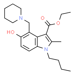 ChemSpider 2D Image | Ethyl 1-butyl-5-hydroxy-2-methyl-4-(1-piperidinylmethyl)-1H-indole-3-carboxylate | C22H32N2O3