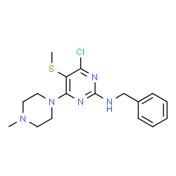 ChemSpider 2D Image | N-Benzyl-4-chloro-6-(4-methyl-1-piperazinyl)-5-(methylsulfanyl)-2-pyrimidinamine | C17H22ClN5S