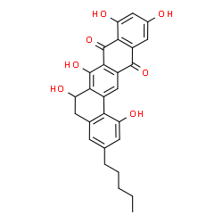 ChemSpider 2D Image | 1,6,7,9,11-Pentahydroxy-3-pentyl-5,6-dihydrobenzo[a]tetracene-8,13-dione | C27H24O7