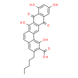 ChemSpider 2D Image | 1,7,9,11-Tetrahydroxy-8,13-dioxo-3-pentyl-8,13-dihydrobenzo[a]tetracene-2-carboxylic acid | C28H22O8