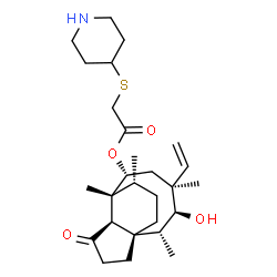 ChemSpider 2D Image | (1S,2R,3S,4S,6R,7R,8R,14R)-3-Hydroxy-2,4,7,14-tetramethyl-9-oxo-4-vinyltricyclo[5.4.3.0~1,8~]tetradec-6-yl (4-piperidinylsulfanyl)acetate | C27H43NO4S