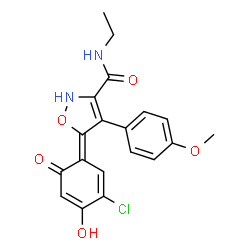 ChemSpider 2D Image | (5Z)-5-(3-Chloro-4-hydroxy-6-oxo-2,4-cyclohexadien-1-ylidene)-N-ethyl-4-(4-methoxyphenyl)-2,5-dihydro-1,2-oxazole-3-carboxamide | C19H17ClN2O5