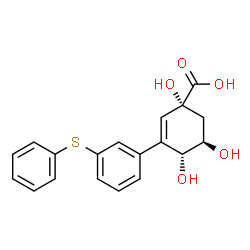 ChemSpider 2D Image | (1S,4S,5S)-1,4,5-TRIHYDROXY-3-[3-(PHENYLTHIO)PHENYL]CYCLOHEX-2-ENE-1-CARBOXYLIC ACID | C19H18O5S