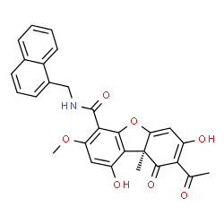 ChemSpider 2D Image | (9aS)-8-Acetyl-1,7-dihydroxy-3-methoxy-9a-methyl-N-(1-naphthylmethyl)-9-oxo-9,9a-dihydrodibenzo[b,d]furan-4-carboxamide | C28H23NO7