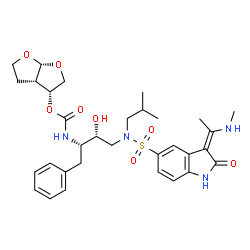 ChemSpider 2D Image | (3R,3aS,6aR)-Hexahydrofuro[2,3-b]furan-3-yl {(2S,3R)-3-hydroxy-4-[isobutyl({(3Z)-3-[1-(methylamino)ethylidene]-2-oxo-2,3-dihydro-1H-indol-5-yl}sulfonyl)amino]-1-phenyl-2-butanyl}carbamate | C32H42N4O8S