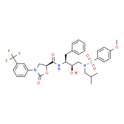 ChemSpider 2D Image | (5S)-N-[(2S,3R)-3-Hydroxy-4-{isobutyl[(4-methoxyphenyl)sulfonyl]amino}-1-phenyl-2-butanyl]-2-oxo-3-[3-(trifluoromethyl)phenyl]-1,3-oxazolidine-5-carboxamide | C32H36F3N3O7S